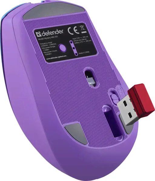 Мышь DEFENDER игровая бесп,+ Bluetooth 2,4G Mystery MM-301 LED,4D,1600dpi, АКБ фиолет (52301)-3