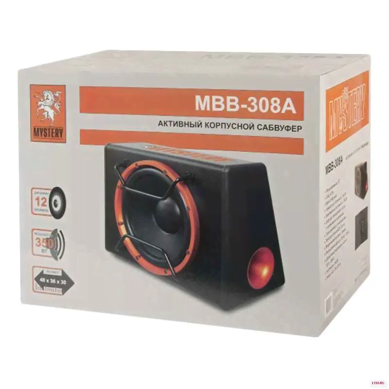 Сабвуфер автомобильный MYSTERY MBB 308A (350 Вт 86 дБ 4 Ом 20 200 Гц ферритовый магнит защита от